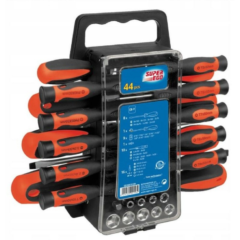 SUPER-EGO Schraubendreher, Steckschlüssel, Halter & Bits - 44er Set SUPER-EGO Schraubendreher, Steckschlüssel, Halter & Bits - 44er Set